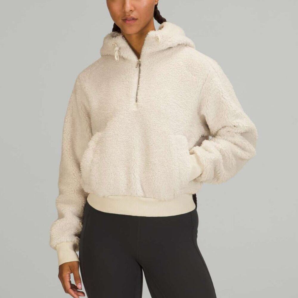 Lululemon Textured Fleece 1/2 Zip in White Opal